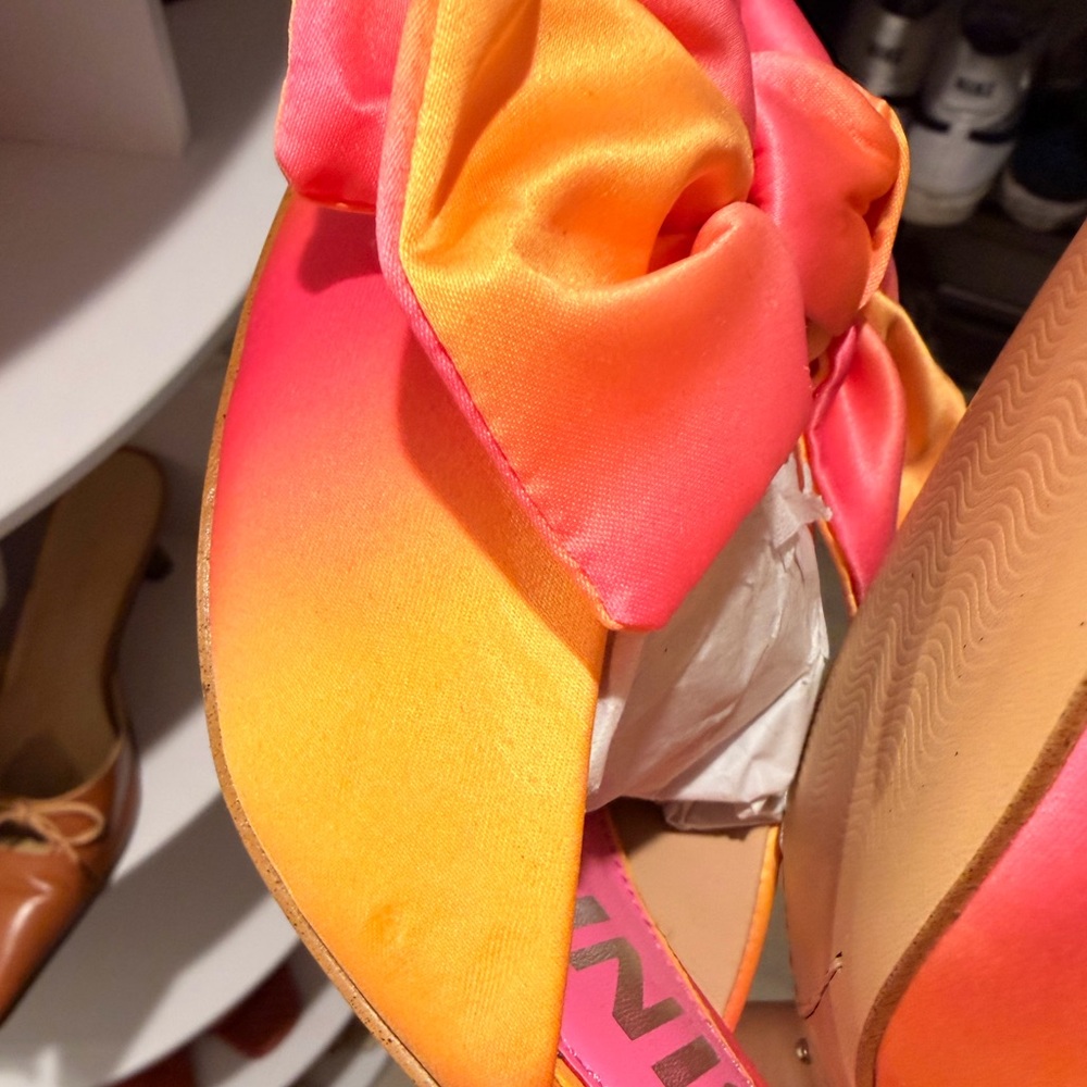 Gianni Bini Pink & Orange Bow Heels – Satin Mule Sandals | New - Picture 4 of 6